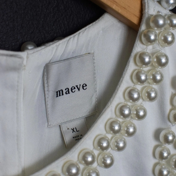 Anthropologie Maeve Pearl Embellished Floral Mini Dress White Size XL Coquette - Picture 10 of 13